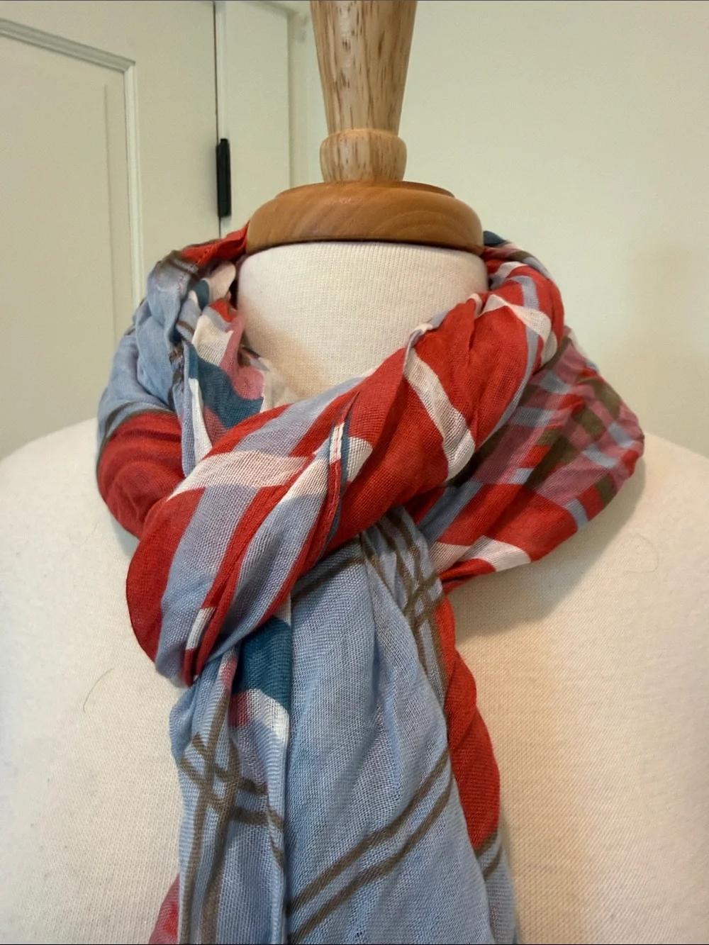 Lightweight Red & Blue Plaid Scarf
